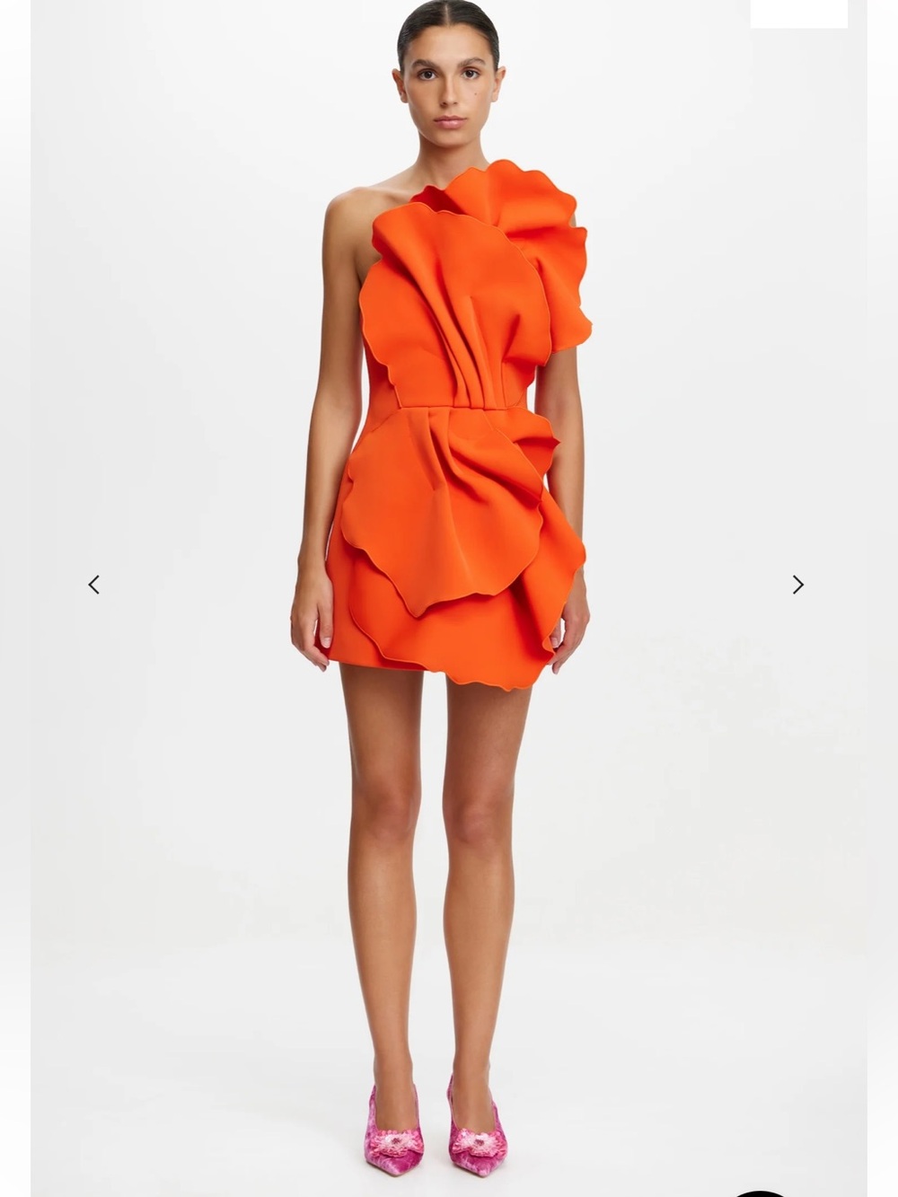 Acler Orange One-Shoulder Ruffle Mini Dress